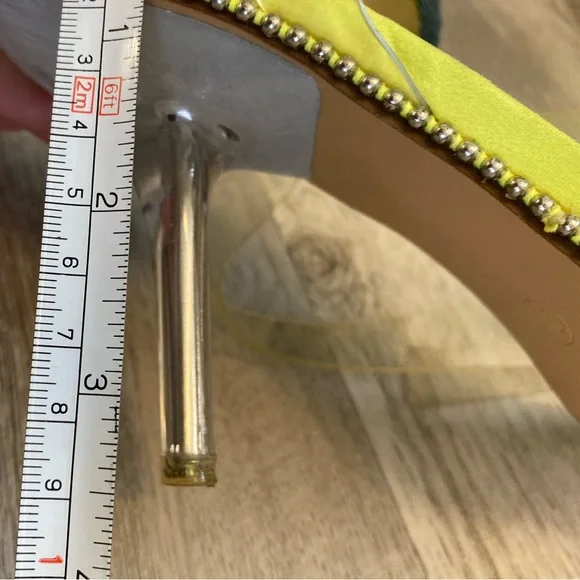 Fashion Nova Neon Yellow Green Heels Silver Studs Clear Adjustable Straps 8.5 - Picture 15 of 15